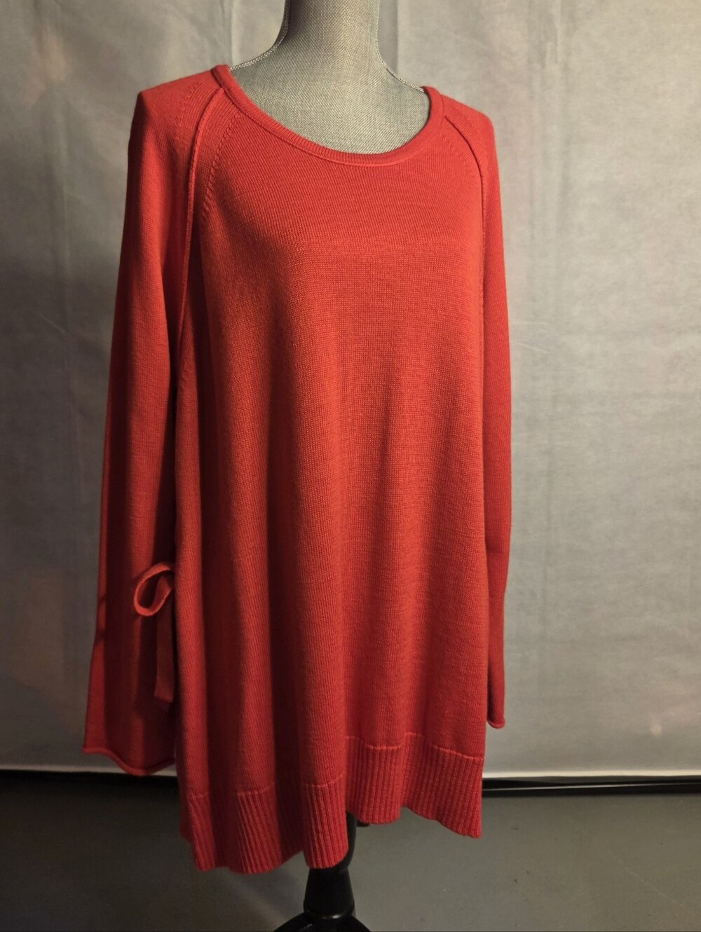 Eileen Fisher Italian Yarn Red Side Tie Tunic Sweater Womens XL Oversized Fine K